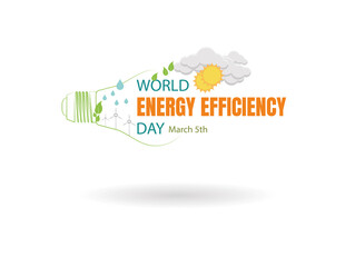 Vector world energy efficiency day.light bulb with green plant icon.