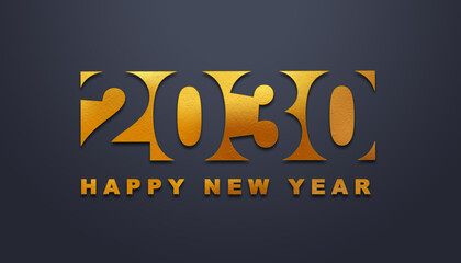 2030 Happy New Year in golden design, Holiday greeting card design