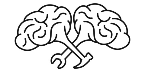 Human brain with hammer wrench psychology concept work psychologist, psychotherapist
