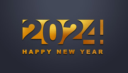 Naklejka na ściany i meble 2024 Happy New Year in golden design, Holiday greeting card design