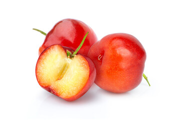 two red acerola cherry isolated