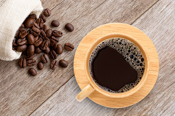 cup of coffee and coffee beans