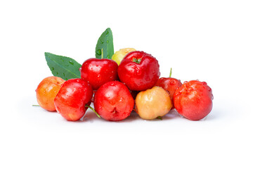 Acerola cherries isolated on white background