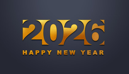 Naklejka na ściany i meble 2026 Happy New Year in golden design, Holiday greeting card design