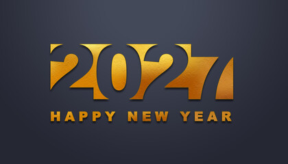 Naklejka na ściany i meble 2027 Happy New Year in golden design, Holiday greeting card design