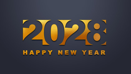 Naklejka na ściany i meble 2028 Happy New Year in golden design, Holiday greeting card design