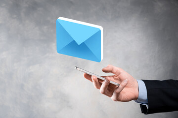 Email marketing and newsletter concept.Contact us by newsletter email and protect your personal information from spam mail concept.Scheme of direct sales in business. List of clients for mailing.