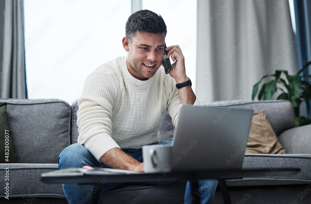 Aufkleber hire yourself and make it happen. shot of a young man using a laptop and smartphone while working fr