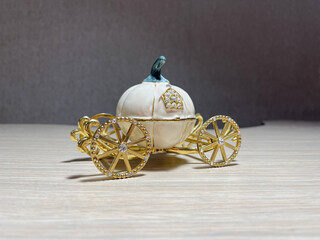 Decorative golden pumpkin carriage from Cinderella close-up