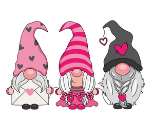 Cute Sant Valentine gnomes. Isolated vector	
