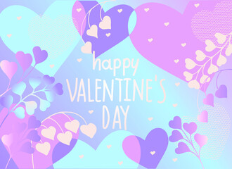 Happy Valentine's Day trendy color greeting cards. Trendy doodle of flowers from hearts. Suitable for social media posts, mobile apps, banners design and web, internet ads. Vector Fashion