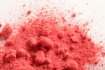 Freeze dried strawberry powder. Food background.