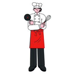 Head chef vector illustration in line filled design
