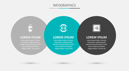 Set No cell phone, Paper glass with water and Plus 16 movie. Business infographic template. Vector