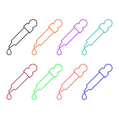 Pipette dropper with a drop. Set of colorful bright vector illustrations and icons in line style. Linear outline. 