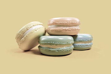 Sweet gift. Round dessert. Christmas sweetness. Four macaroons lie together.