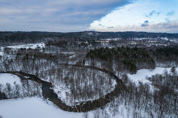Aerial winter day view of Pavilnys regional park, Vilnius, Lithuania