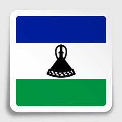 Lesotho flag icon on paper square sticker with shadow. Button for mobile application or web. Vector