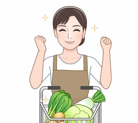 スーパーのカートを押す女性