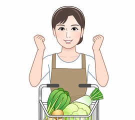 スーパーのカートを押す女性