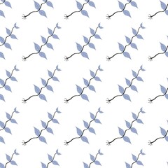 lovely flower pattern - cute blue plant leaves on a white background