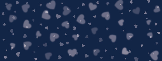 Blue background with heart shape bokeh, banner. Blue hearts bokeh valentines day love background. The concept of love