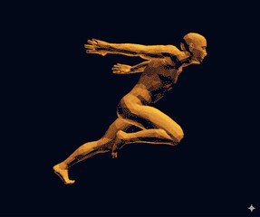 Obraz na płótnie Canvas Running man or marathon runner. 3D human body model. Design for sport. Vector illustration composed of particles.