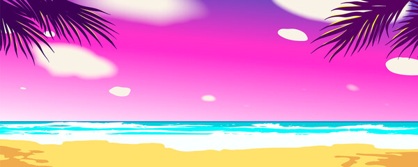 Fototapeta na wymiar ПечатьBeautiful tropical fantastic seascape. Summer time backgrounds. Vector illustration