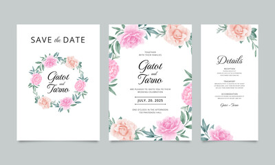 set of wedding invitation card templates with watercolor floral decoration