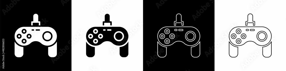 Aufkleber set gamepad icon isolated on black and white background. game controller. vector