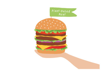 Plant based beyond meat hamburger vector illustration. Vegan and healthy lifestyle vegetarian concept
