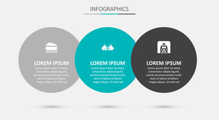 Set Flag, Coal train wagon and Train railway tunnel. Business infographic template. Vector