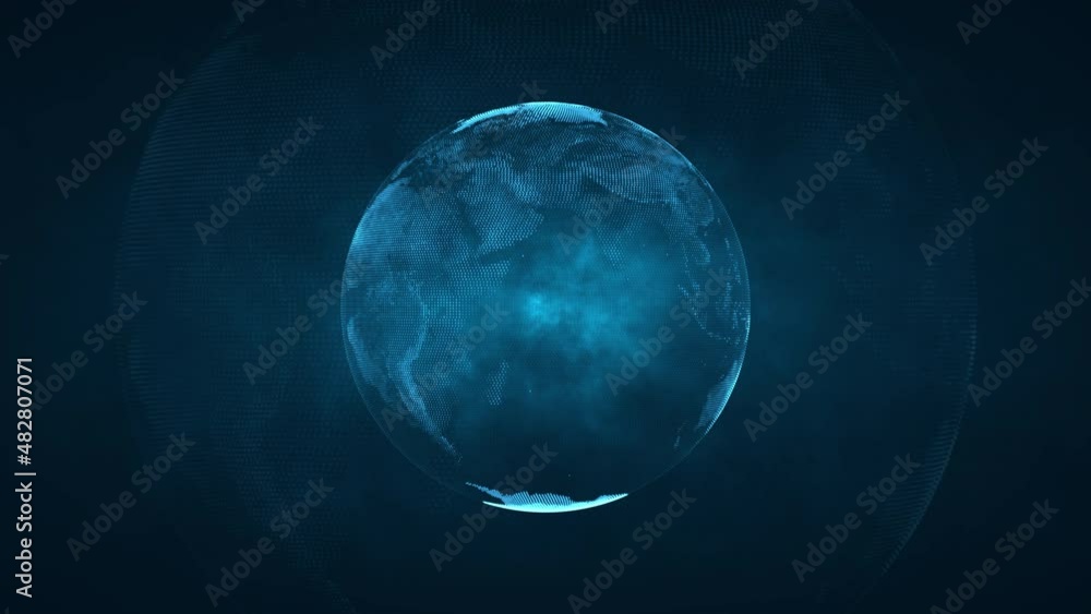 Wall mural digital globe rotating 3d vfx animation of future technology abstract business scientific growth net