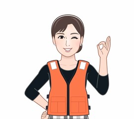 救命胴衣を着た女性