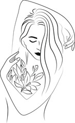 Vector illustration of a silhouette of a girl with flowers on a white background