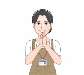 ネームプレートを着けた女性