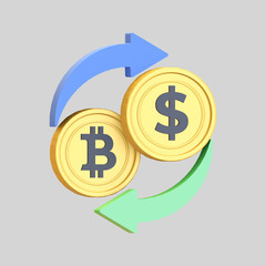 bitcoin exchange dollar swap icon cryptocurrency conversion symbol 3d render illustration - obrazy, fototapety, plakaty