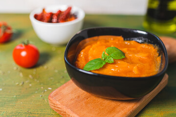 Vegetarian cuisine with pumpkin and tomatoes