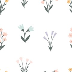seamless pattern with cartoon flowers. colorful vector, hand drawing. design for fabric, print, textile, wrapper