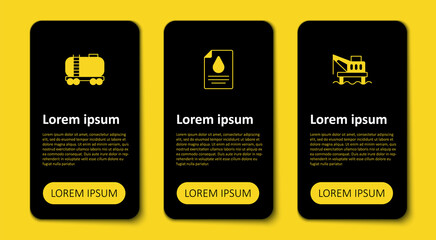 Set Oil platform in the sea, Contract money and pen and railway cistern. Business infographic template. Vector