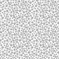 Hand drawn seamless pattern with small abstract geometric shapes, black and white texture.