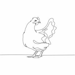 Continuous one simple single abstract line drawing of hen animal concept icon in silhouette on a white background. Linear stylized.