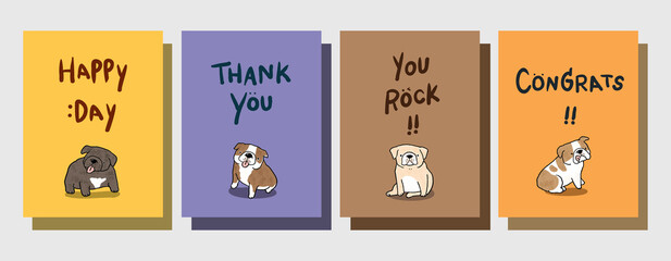 Fototapeta na wymiar Vector Illustration of Cartoon Bulldog Postcard Set