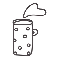 mug. cup with hearts and steam. Valentine card with coffee cups. Love you banner. Romantic holiday Valentine Day poster or greeting card.