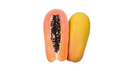 Ripe papaya cut in half isolated on white background high vitamin healthy food and fruit with clipping path