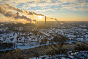 Fototapeta na wymiar Aerial winter sunny morning sunrise view Vilnius, Lithuania