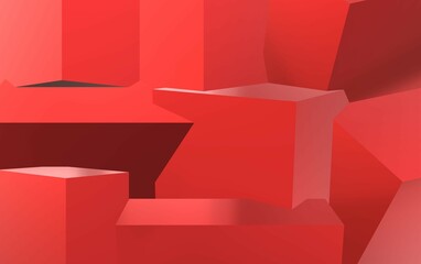 3d rendering background of cube triangle pyramid red shadow abstract 3d illustration