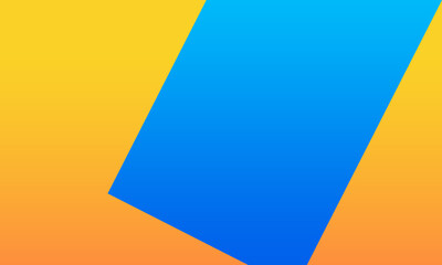 orange gradient background with blue gradient slanted square
