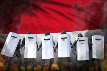 Monaco police special forces protecting government against disorder - protest stopping concept, military 3D Illustration on flag background