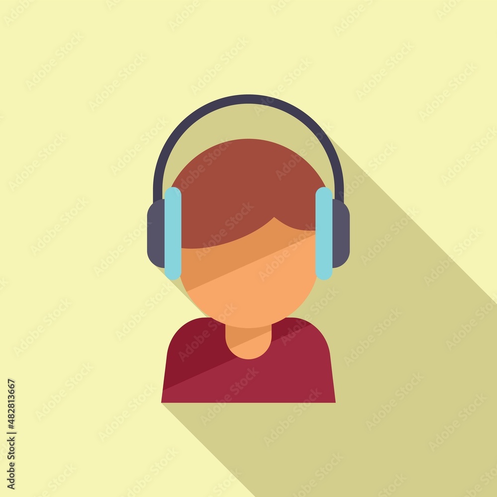 Sticker Listen audio lesson icon flat vector. Student class